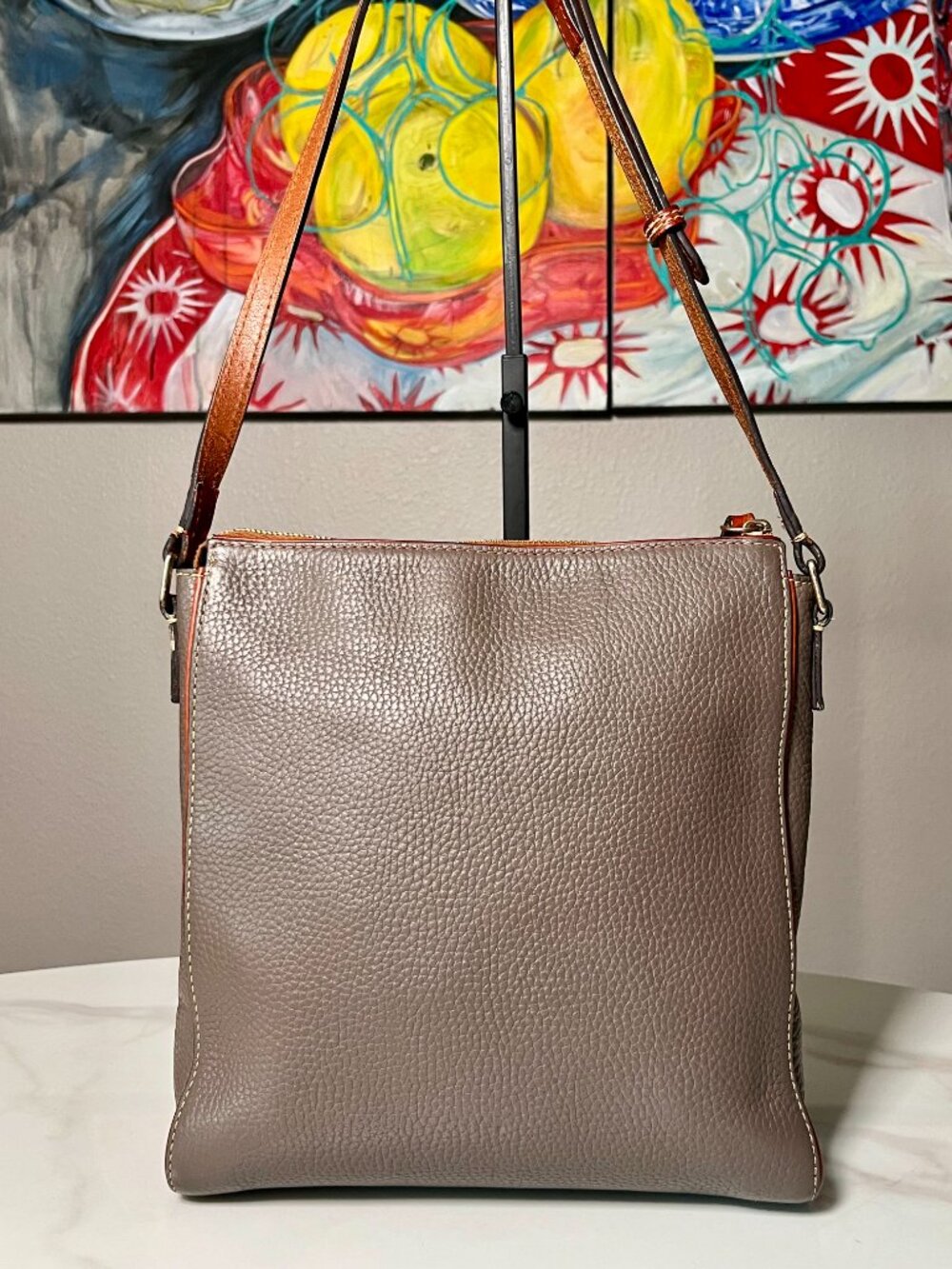 Dooney & Bourke Pebble Grain Large Peyton Triple Zip Crossbody in Elephant + COA - Picture 7 of 16